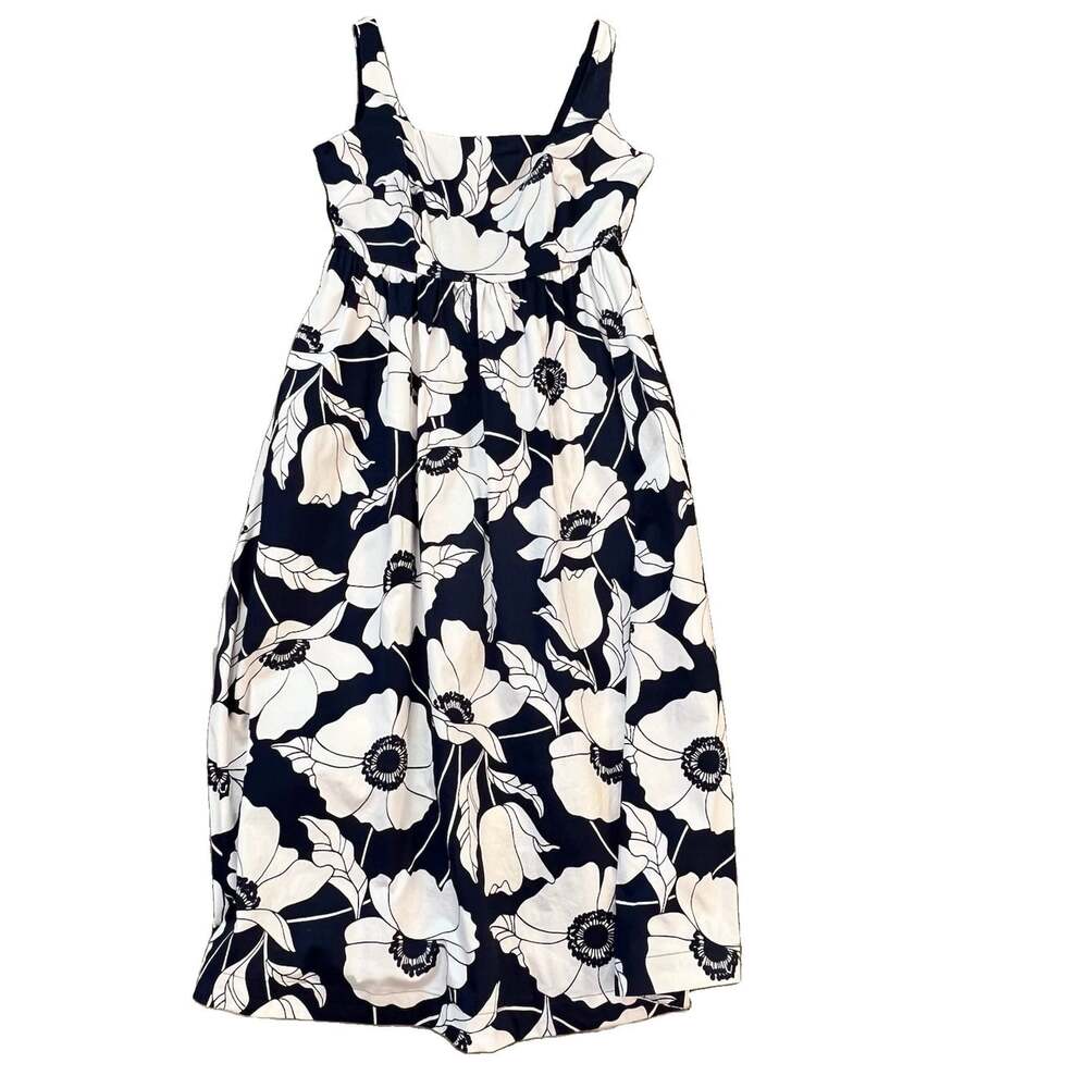 Boden Women’s Violet Square Neck Midi Dress Floral Size 6P Navy Blue White
